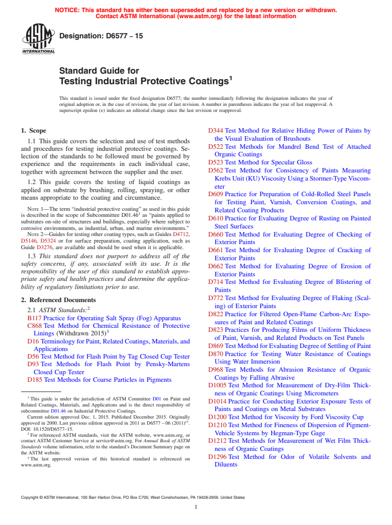 ASTM D6577-15 - Standard Guide for Testing Industrial Protective Coatings
