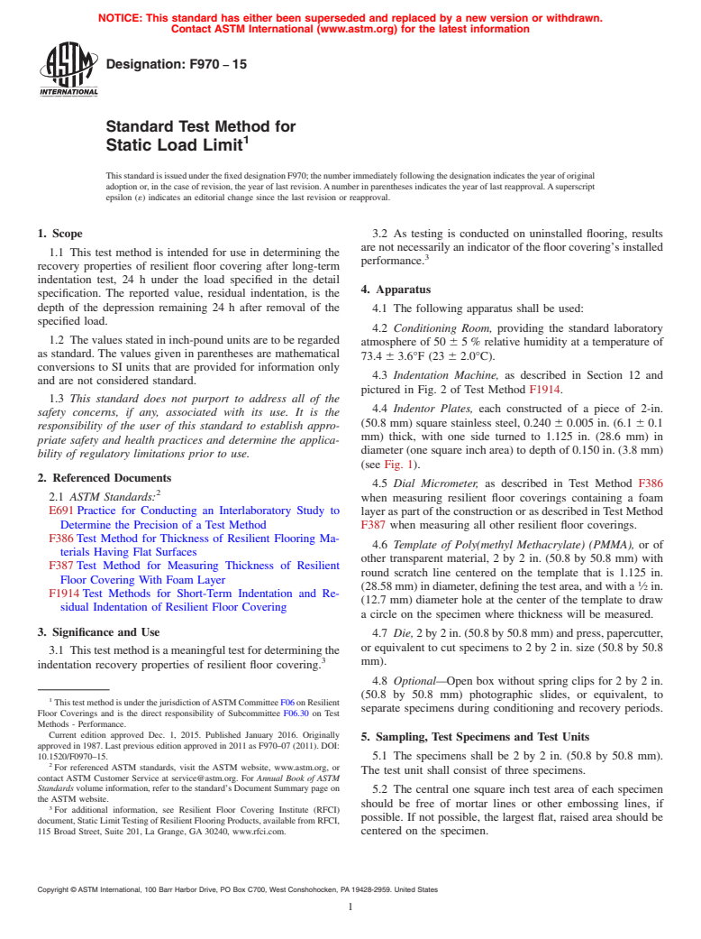 ASTM F970-15 - Standard Test Method for  Static Load Limit