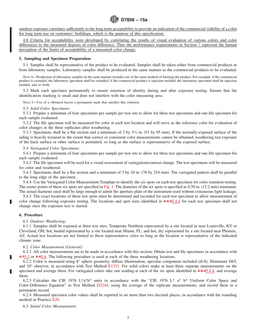 REDLINE ASTM D7856-15a - Standard Specification for Color and Appearance Retention of Solid and Variegated Color  Plastic Siding Products using CIELab Color Space