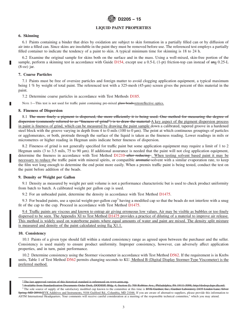 REDLINE ASTM D2205-15 - Standard Guide for Selection of Tests for Traffic Paints