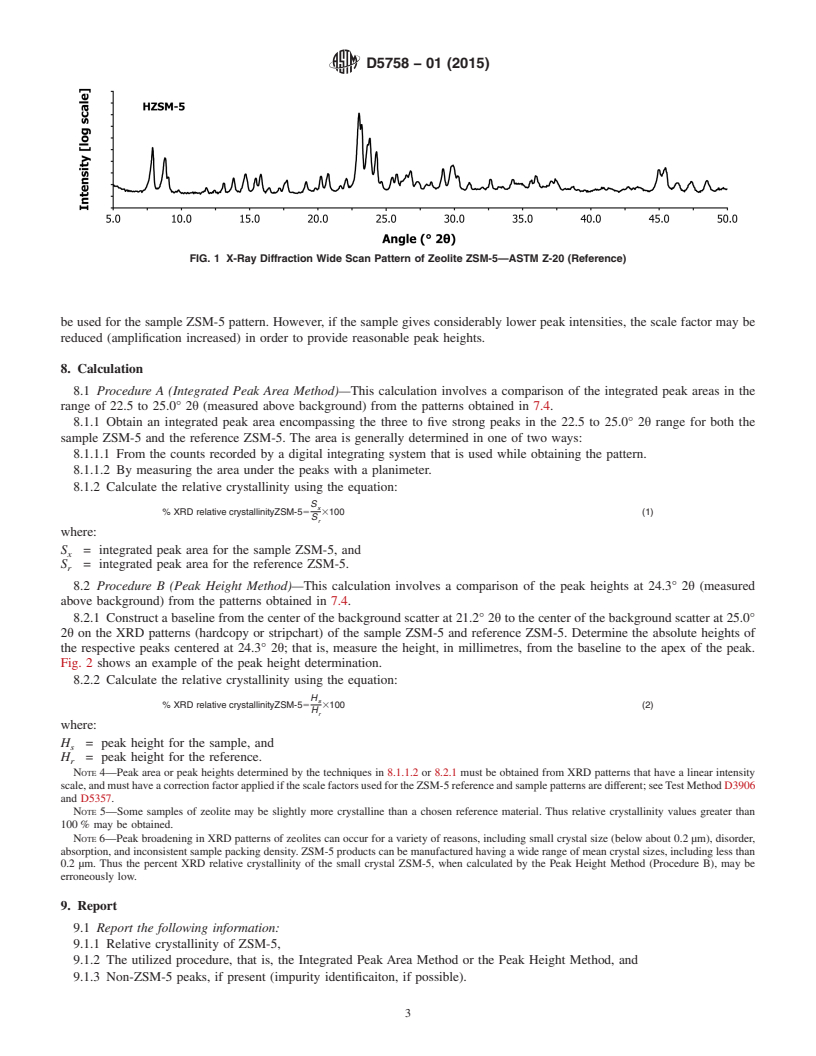 REDLINE ASTM D5758-01(2015) - Standard Test Method for  Determination of Relative Crystallinity of Zeolite ZSM-5 by  X-Ray Diffraction