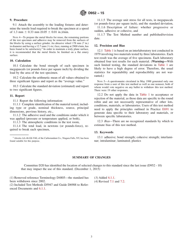 ASTM D952-15 - Standard Test Method for  Bond or Cohesive Strength of Sheet Plastics and Electrical  Insulating Materials