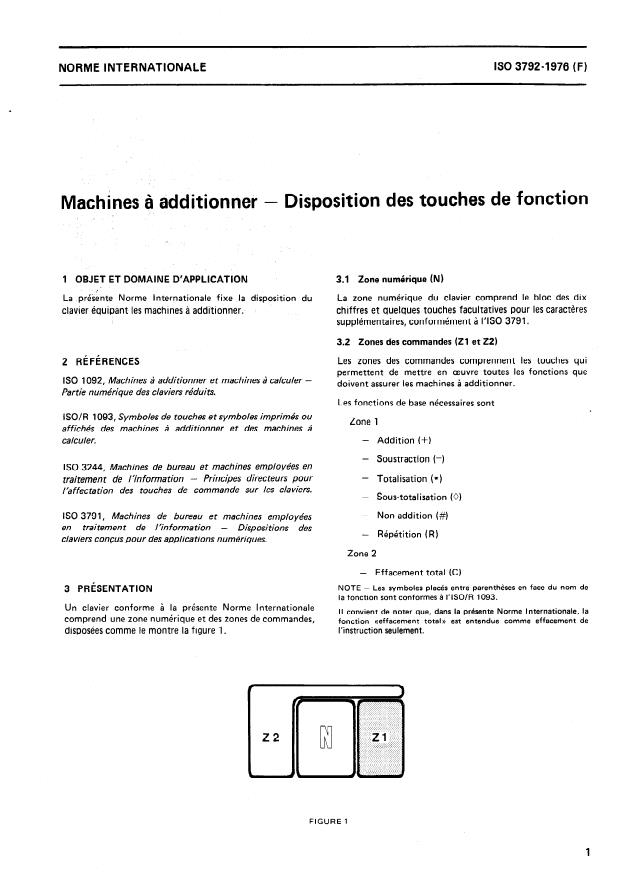 ISO 3792:1976 - Machines a additionner -- Disposition des touches de fonction