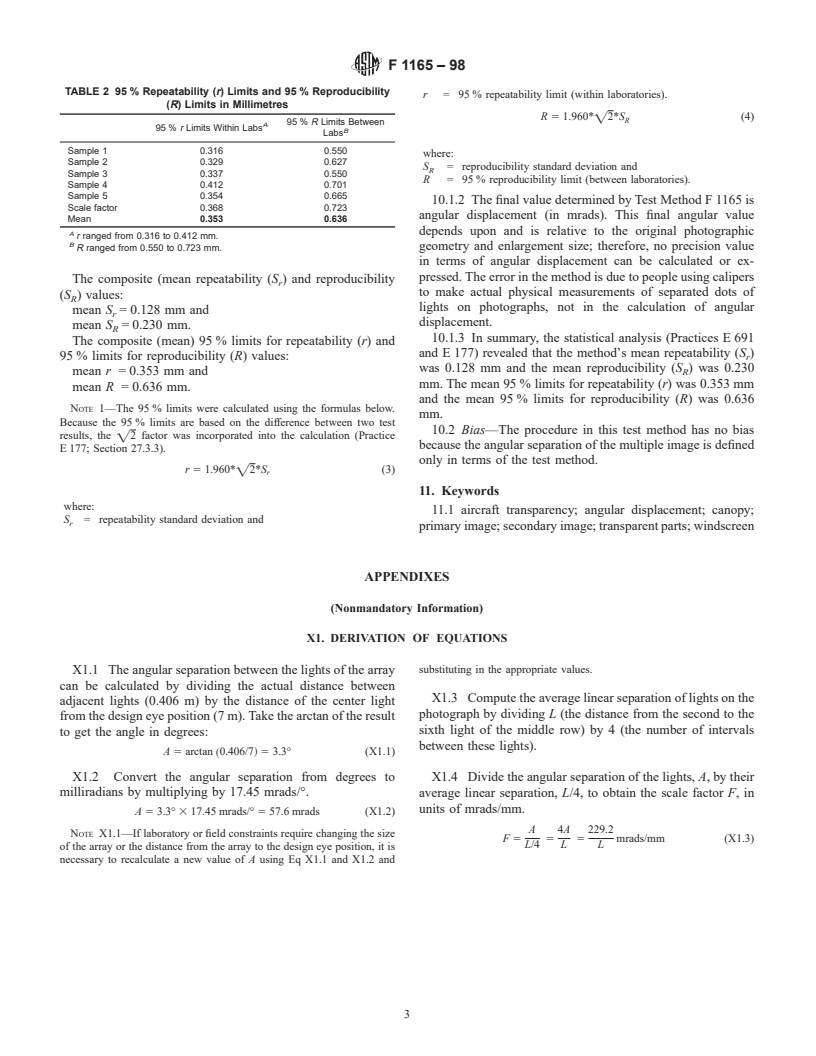 ASTM F1165-98 - Standard Test Method for Measuring Angular Displacement of Multiple Images in Transparent Parts