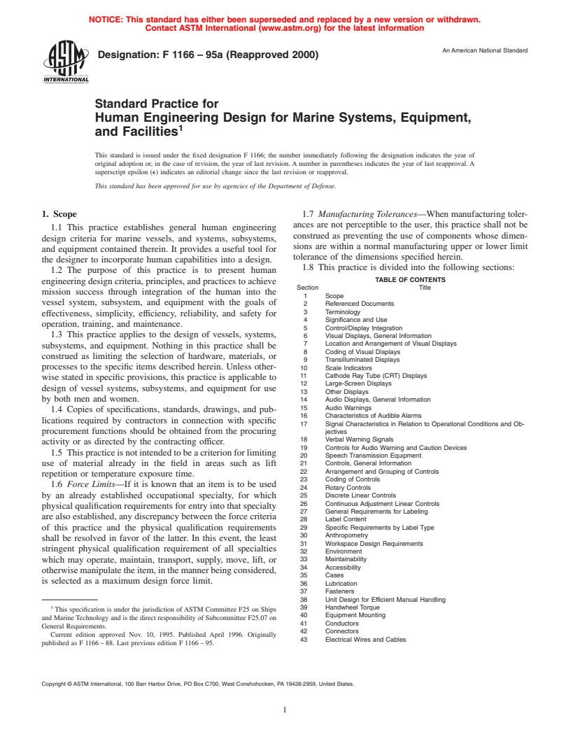 ASTM F1166-95a(2000) - Standard Practice for Human Engineering Design for Marine Systems, Equipment and Facilities