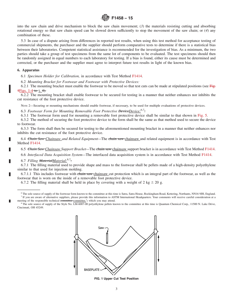 REDLINE ASTM F1458-15 - Standard Test Method for Measurement of Cut Resistance to Chainsaw of Foot Protective  Devices