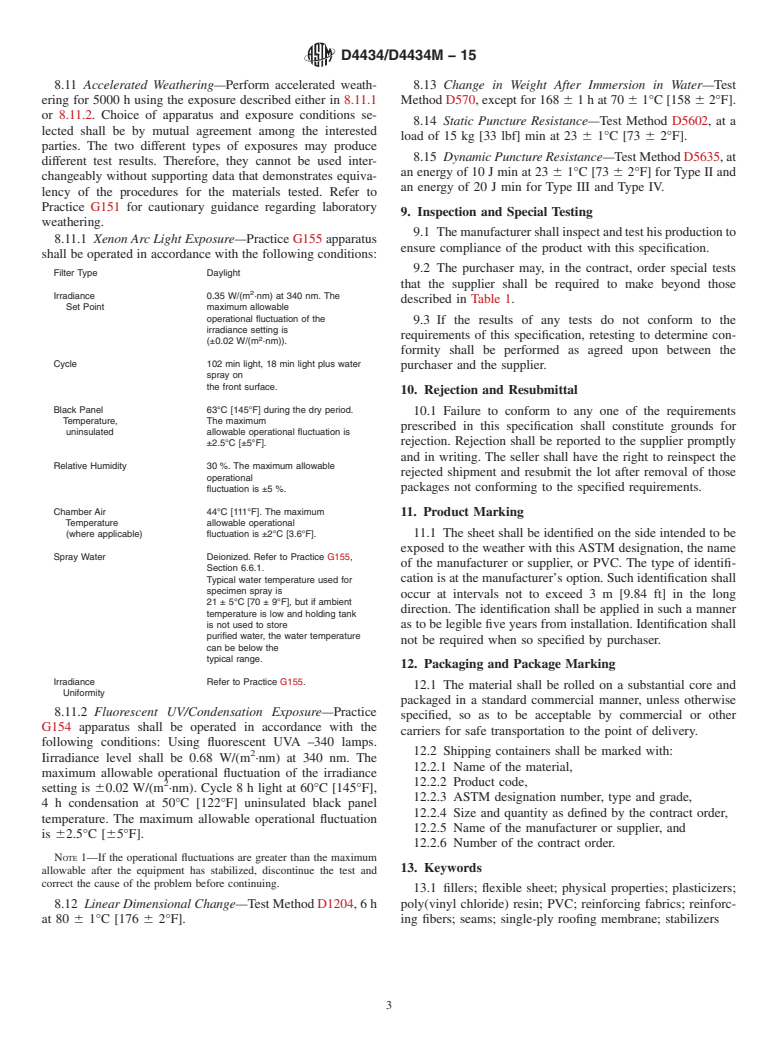 ASTM D4434/D4434M-15 - Standard Specification for  Poly(Vinyl Chloride) Sheet Roofing