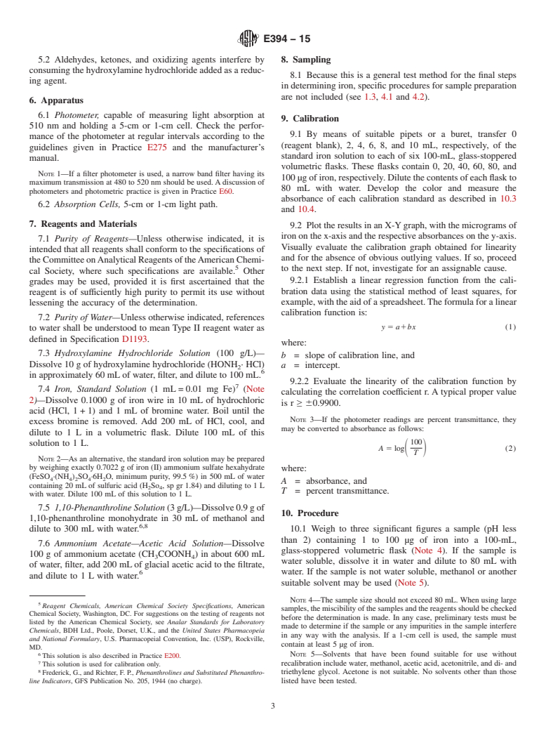 ASTM E394-15 - Standard Test Method for Iron in Trace Quantities Using the 1,10-Phenanthroline Method