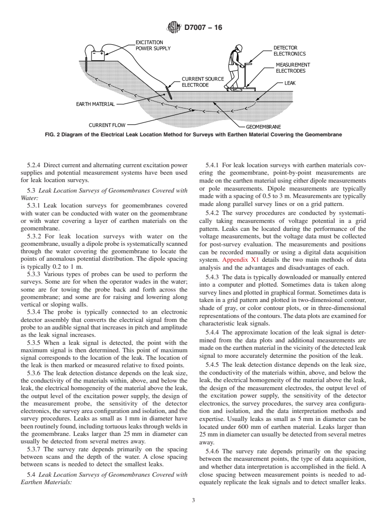 ASTM D7007-16 - Standard Practices for Electrical Methods for Locating Leaks in Geomembranes Covered  with Water or Earthen Materials