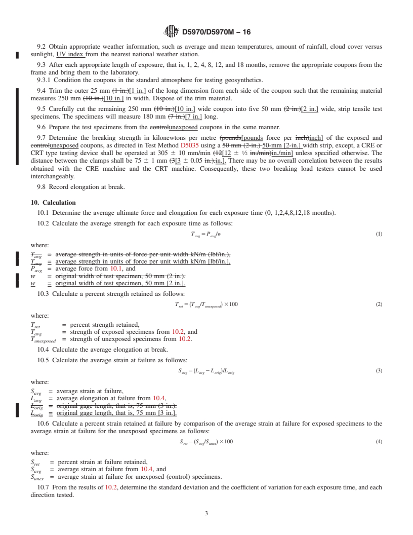 REDLINE ASTM D5970/D5970M-16 - Standard Test Method for Deterioration of Geotextiles from Outdoor Exposure