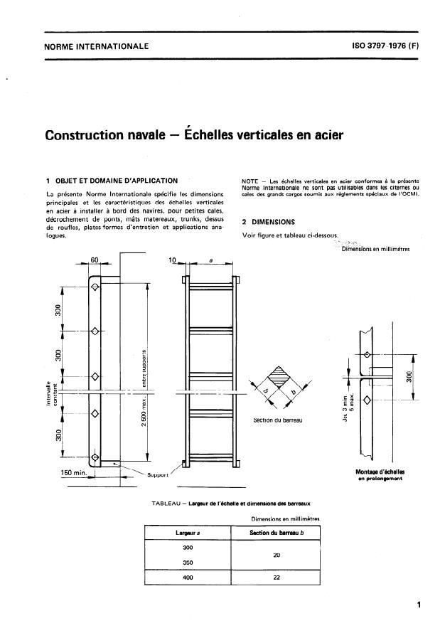 ISO 3797:1976 - Construction navale -- Échelles verticales en acier