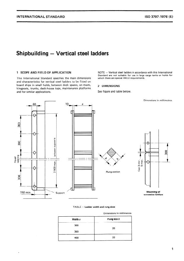 ISO 3797:1976 - Shipbuilding -- Vertical steel ladders