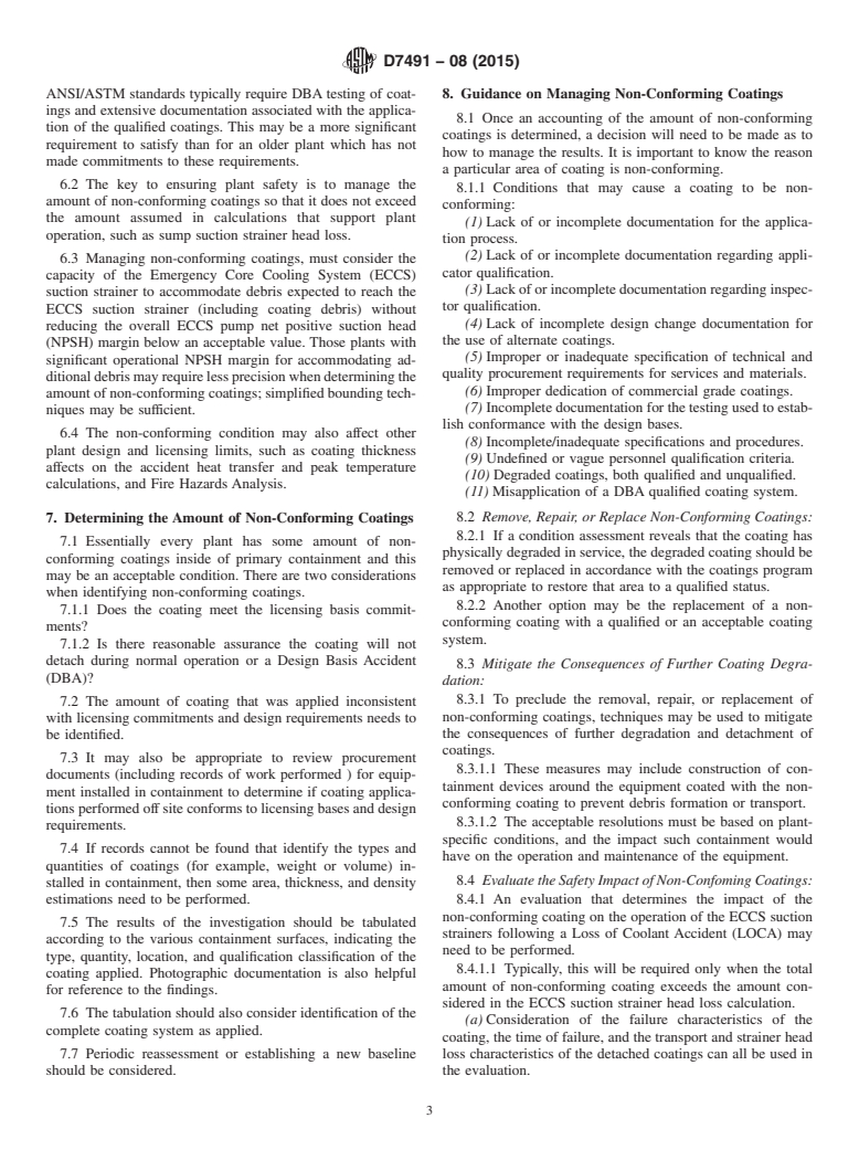 ASTM D7491-08(2015) - Standard Guide for Management of Non-Conforming Coatings in Coating Service Level  I Areas of Nuclear Power Plants