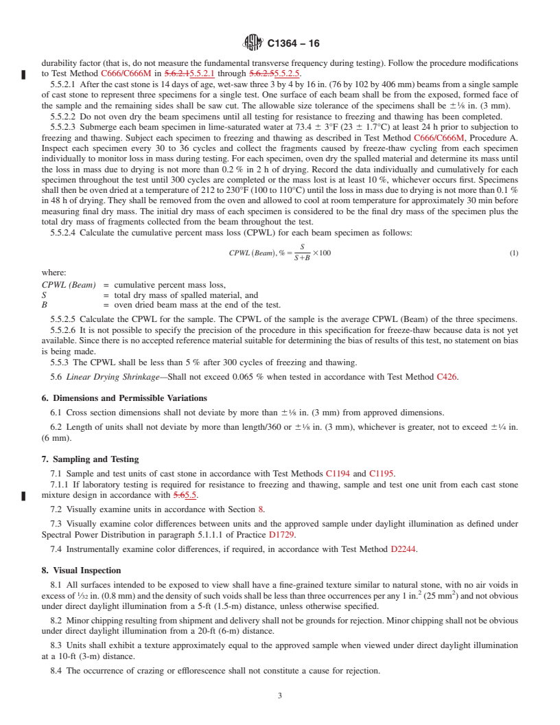 REDLINE ASTM C1364-16 - Standard Specification for  Architectural Cast Stone