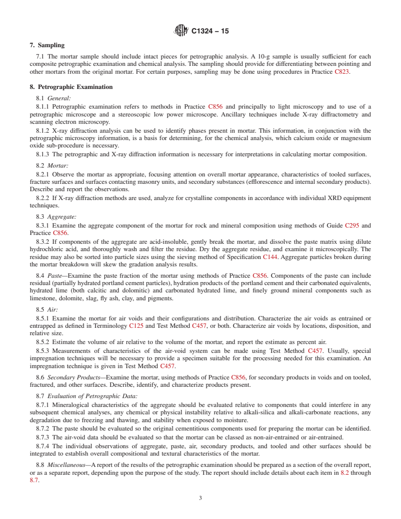 REDLINE ASTM C1324-15 - Standard Test Method for  Examination and Analysis of Hardened Masonry Mortar