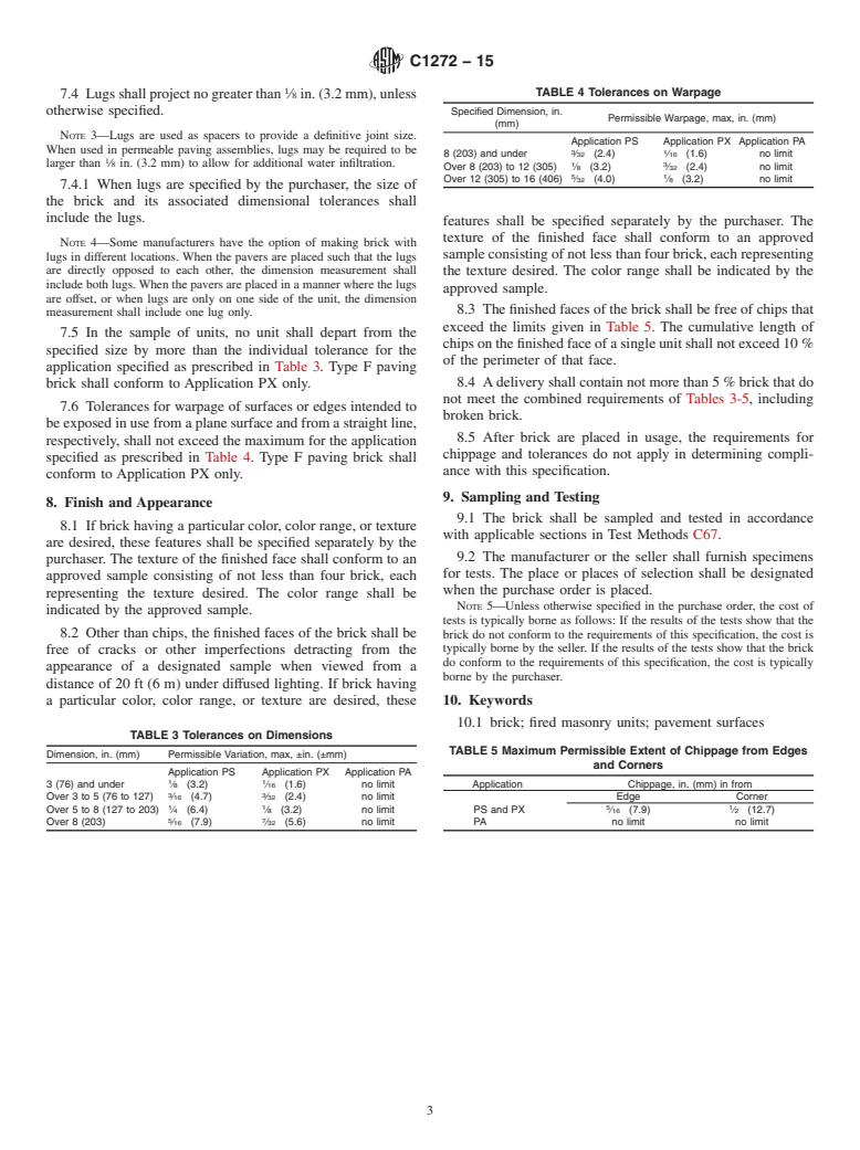 ASTM C1272-15 - Standard Specification for  Heavy Vehicular Paving Brick