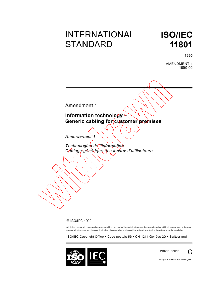 ISO/IEC 11801:1995/AMD1:1999 - Amendment 1 - Information technology - Generic cabling for customer premises
Released:2/23/1999
Isbn:2831846870