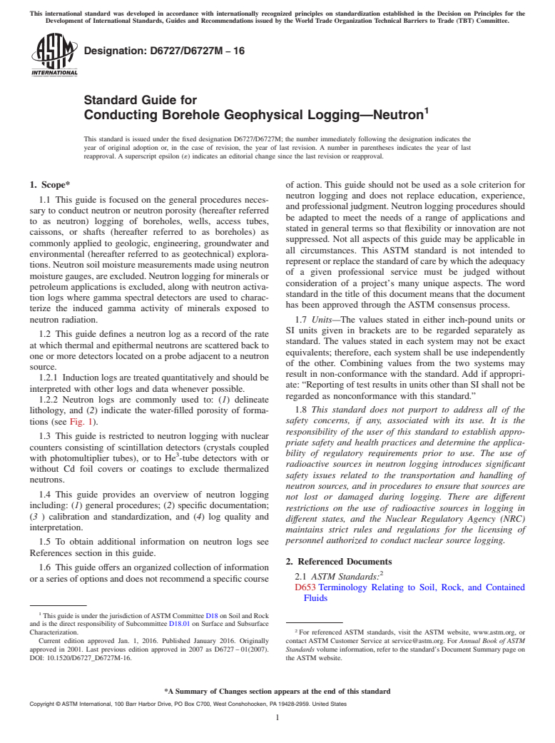 ASTM D6727/D6727M-16 - Standard Guide for  Conducting Borehole Geophysical Logging&#x2014;Neutron