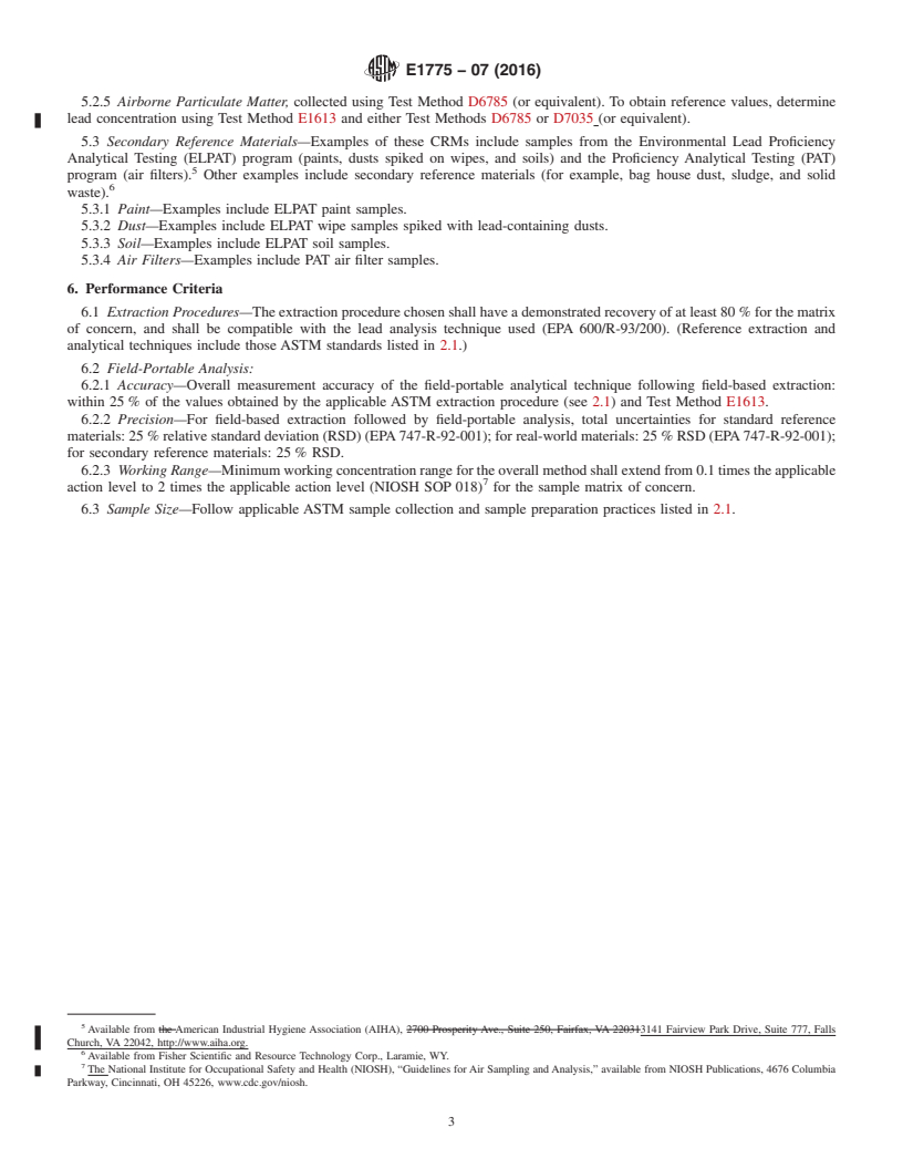 REDLINE ASTM E1775-07(2016) - Standard Guide for Evaluating Performance of On-Site Extraction and Field-Portable  Electrochemical or Spectrophotometric Analysis for Lead