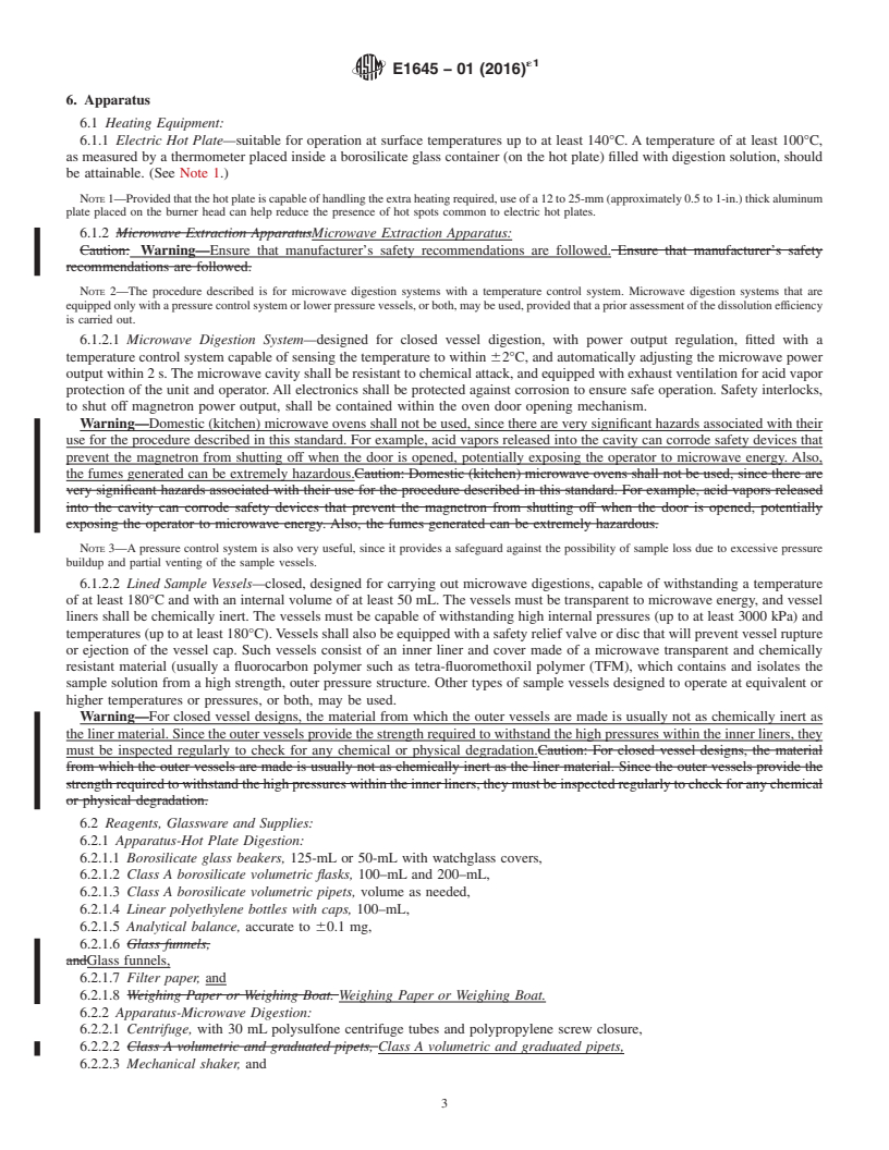 REDLINE ASTM E1645-01(2016)e1 - Standard Practice for Preparation of Dried Paint Samples by Hotplate or Microwave  Digestion for Subsequent Lead Analysis