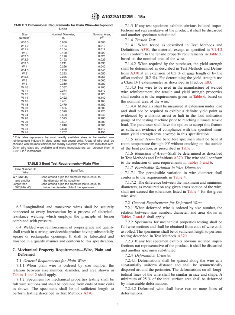 ASTM A1022/A1022M-15a - Standard Specification for  Deformed and Plain Stainless Steel Wire and Welded Wire for  Concrete Reinforcement