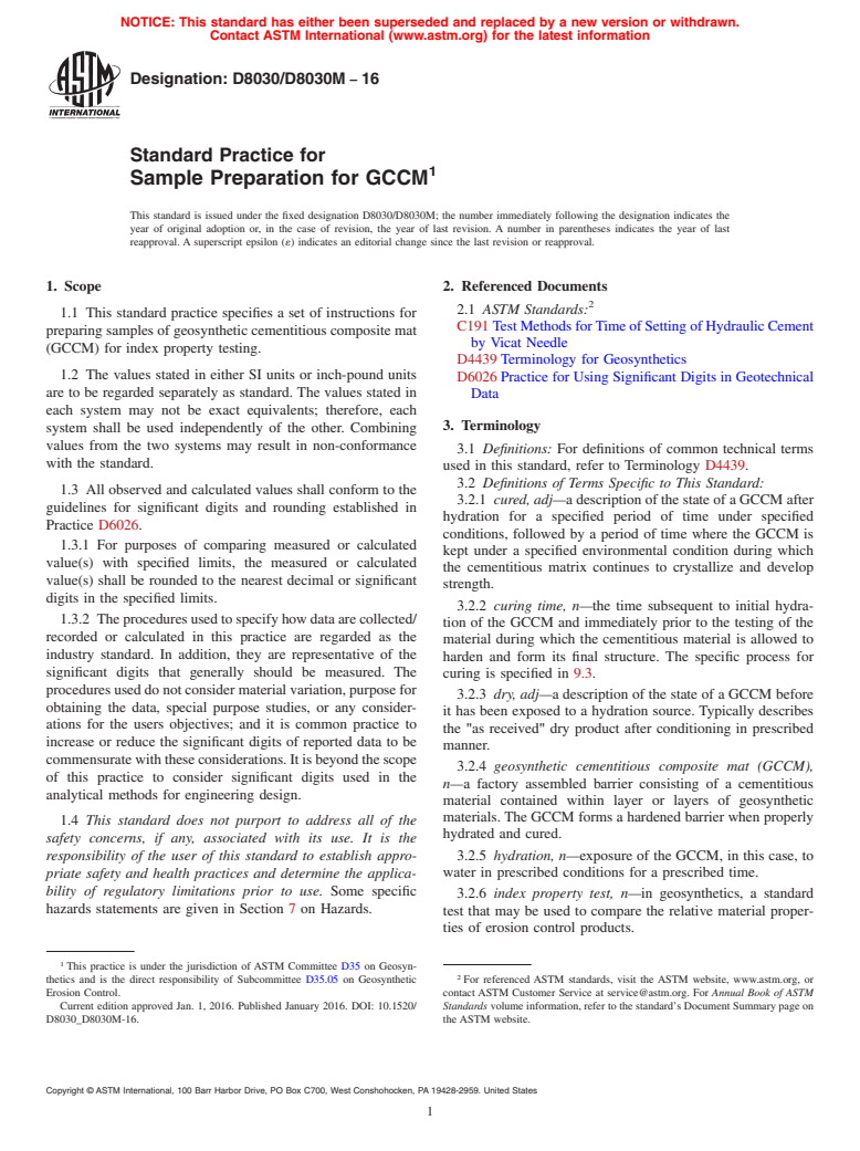 ASTM D8030/D8030M-16 - Standard Practice for Sample Preparation for GCCM