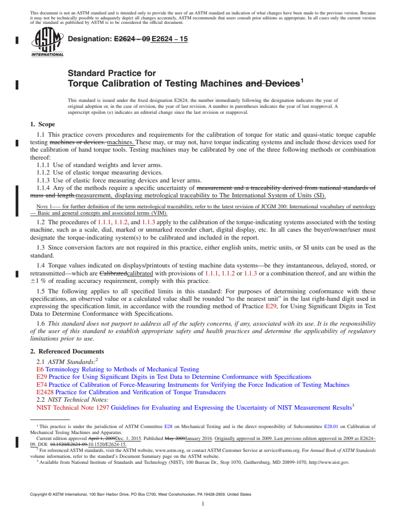 REDLINE ASTM E2624-15 - Standard Practice for  Torque Calibration of Testing Machines