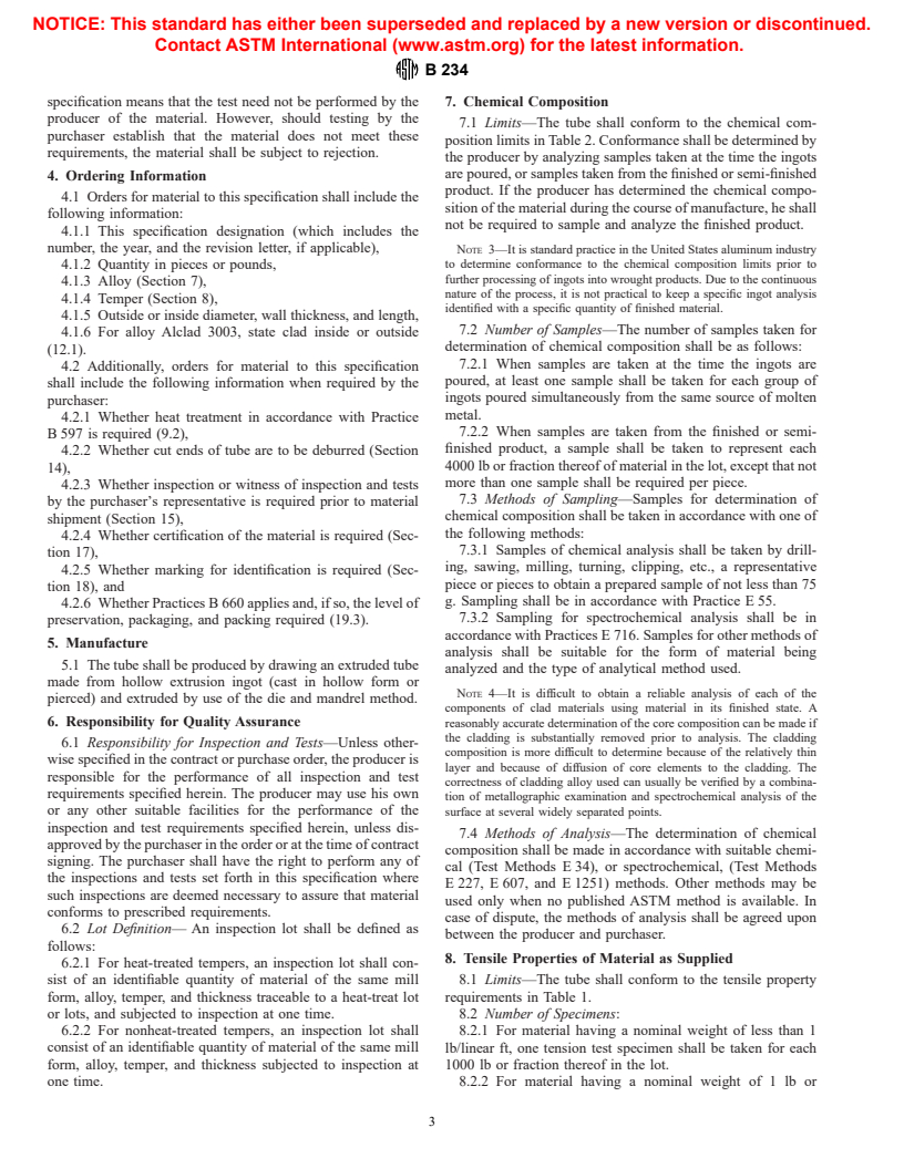 ASTM B234-00 - Standard Specification for Aluminum and Aluminum-Alloy Drawn Seamless Tubes for Condensers and Heat Exchangers