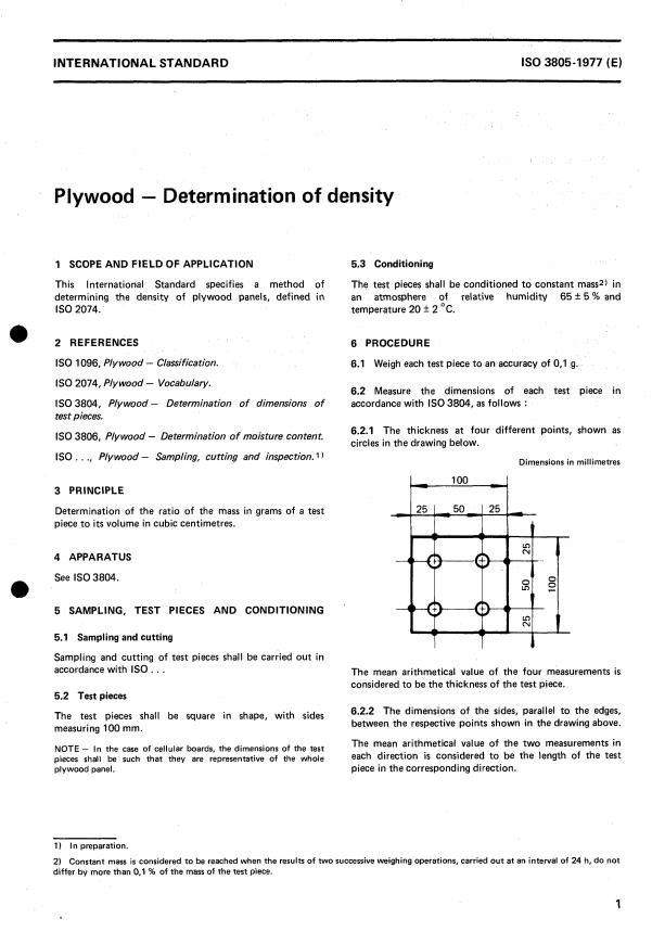 ISO 3805:1977 - Plywood -- Determination of density
