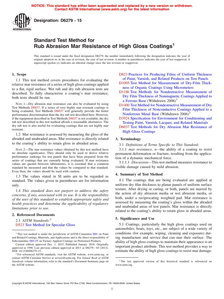 Astm D6279-15 - Standard Test Method For Rub Abrasion Mar Resistance Of 