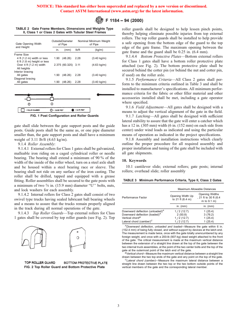 ASTM F1184-94(2000) - Standard Specification for Industrial and Commercial Horizontal Slide Gates