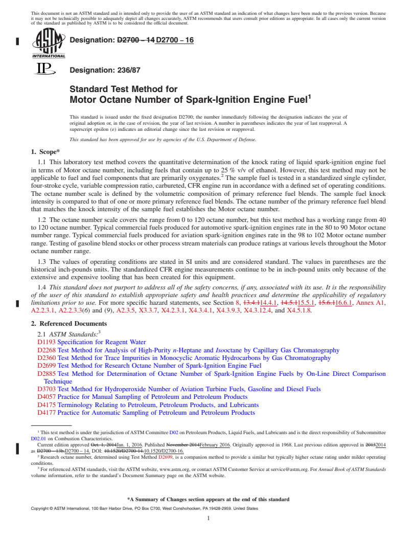REDLINE ASTM D2700-16 - Standard Test Method for Motor Octane Number of Spark-Ignition Engine Fuel