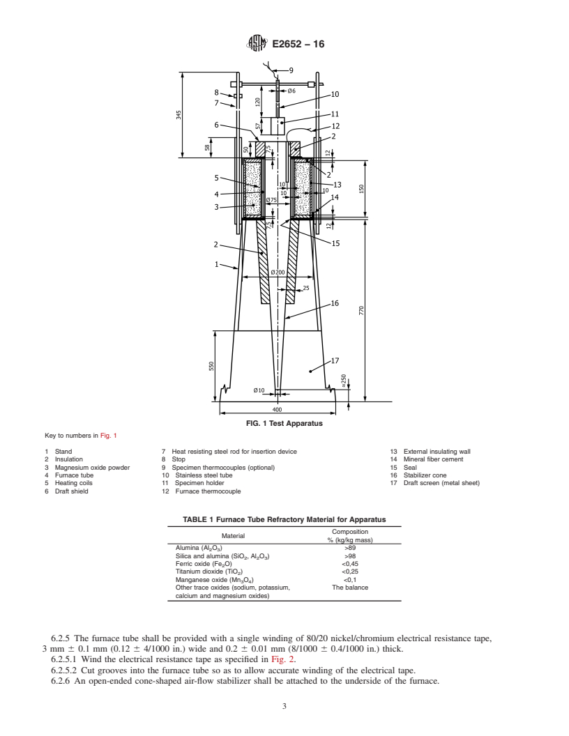 REDLINE ASTM E2652-16 - Standard Test Method for  Behavior of Materials in a Tube Furnace with a Cone-shaped  Airflow Stabilizer, at 750&#xb0;C