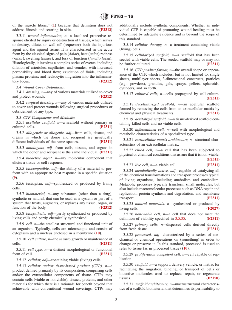 ASTM F3163-16 - Standard Guide for Classification of Cellular and/or Tissue-Based Products (CTPs)  for Skin Wounds