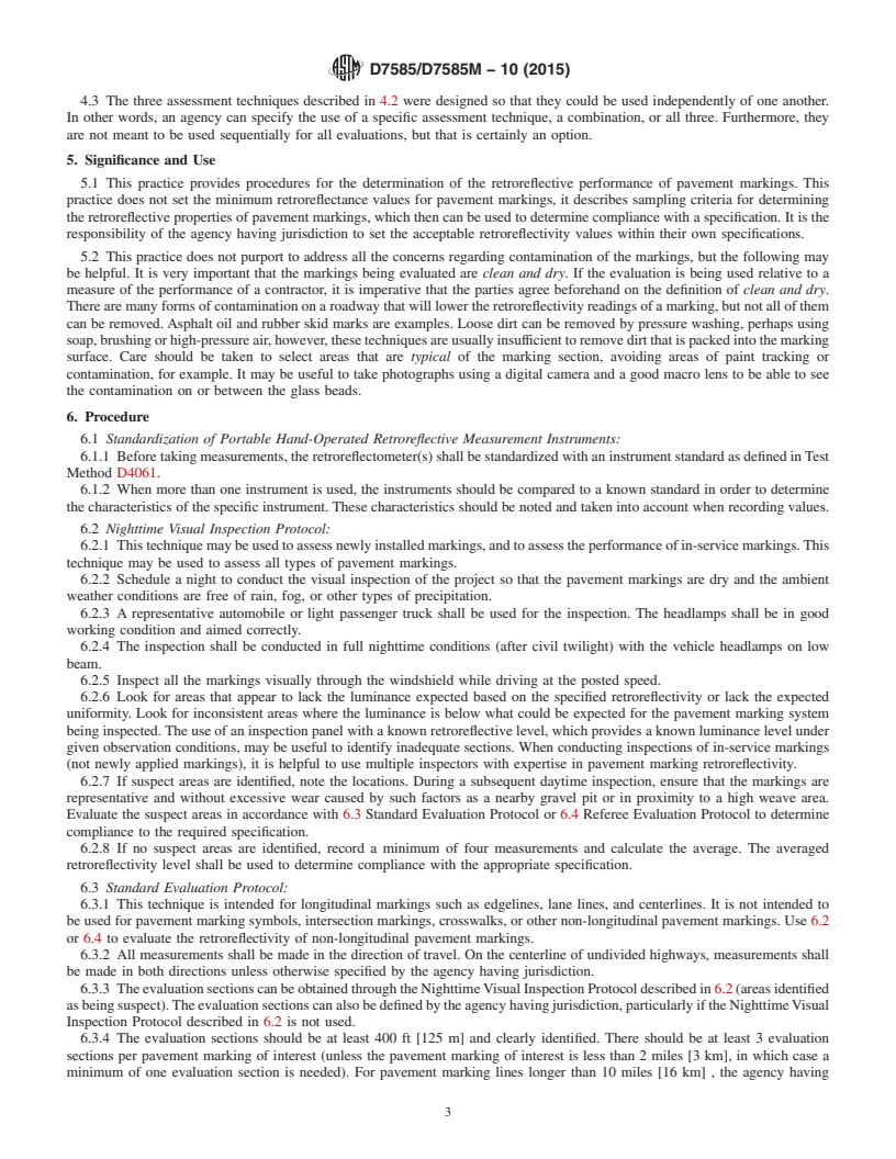 REDLINE ASTM D7585/D7585M-10(2015) - Standard Practice for  Evaluating Retroreflective Pavement Markings Using Portable   Hand-Operated Instruments