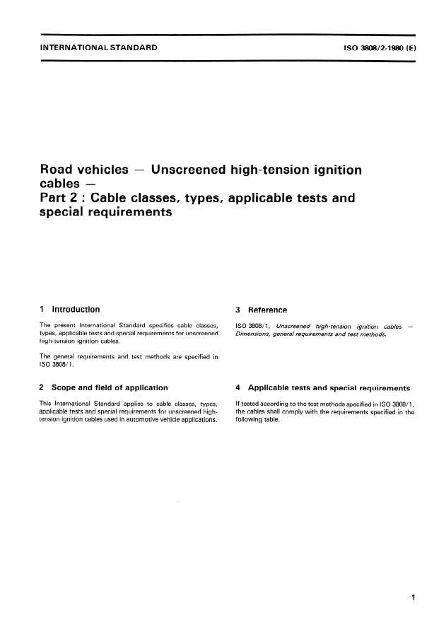 ISO 3808-2:1980 - Road vehicles -- Unscreened high-tension ignition cables