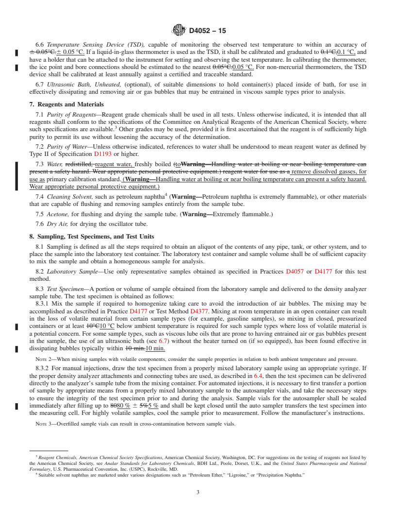 REDLINE ASTM D4052-15 - Standard Test Method for  Density, Relative Density, and API Gravity of Liquids by Digital   Density Meter