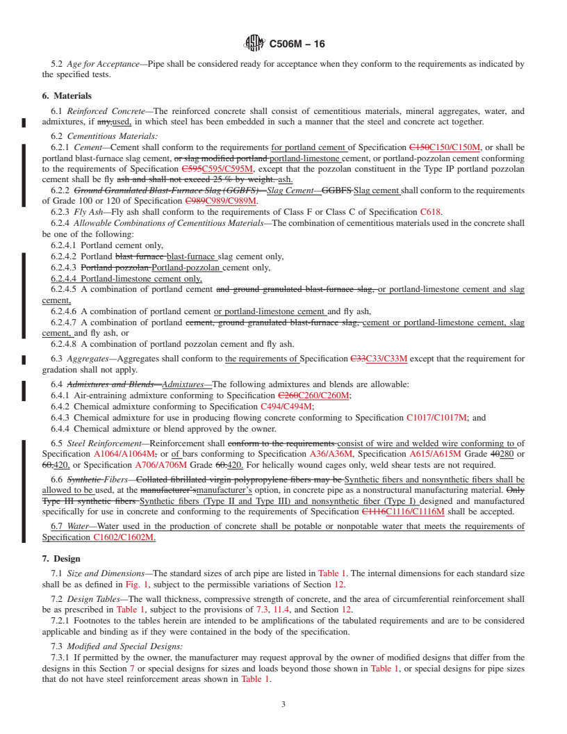 REDLINE ASTM C506M-16 - Standard Specification for Reinforced Concrete Arch Culvert, Storm Drain, and Sewer Pipe  (Metric)