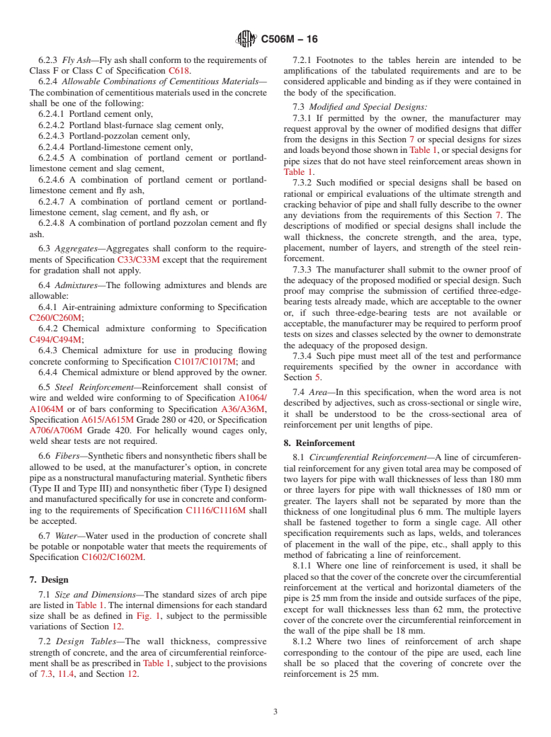 ASTM C506M-16 - Standard Specification for Reinforced Concrete Arch Culvert, Storm Drain, and Sewer Pipe  (Metric)