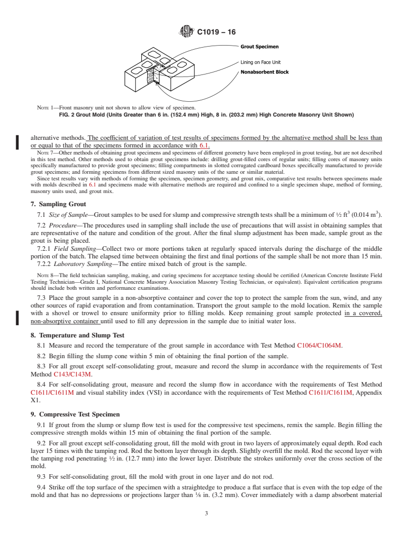 REDLINE ASTM C1019-16 - Standard Test Method for Sampling and Testing Grout