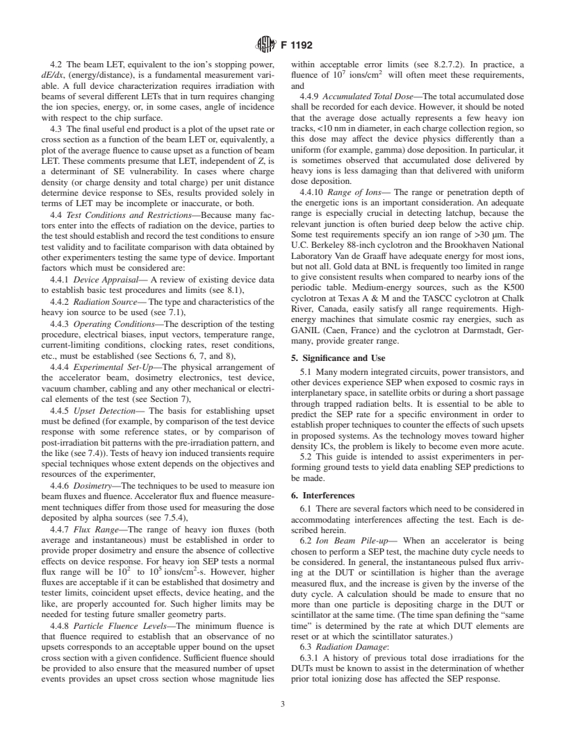 ASTM F1192-00 - Standard Guide for the Measurement of Single Event Phenomena (SEP) Induced by Heavy Ion Irradiation of Semiconductor Devices