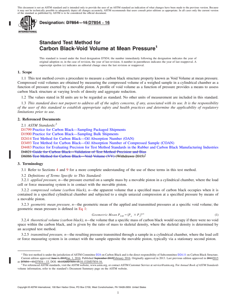 REDLINE ASTM D7854-16 - Standard Test Method for Carbon Black-Void Volume at Mean Pressure
