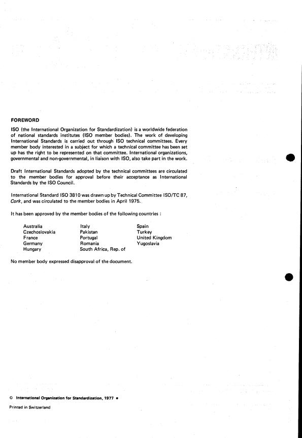 ISO 3810:1977 ISO 3810:1977 - Cork -- Floor tiles of agglomerated cork -- Methods of test - Page 2 preview