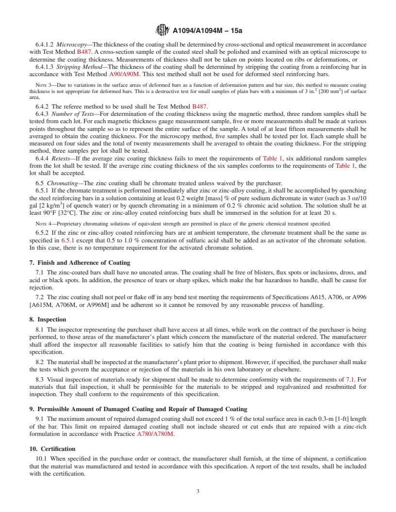 REDLINE ASTM A1094/A1094M-15a - Standard Specification for Continuous Hot-Dip Galvanized Steel Bars for Concrete Reinforcement
