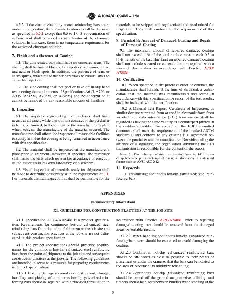 ASTM A1094/A1094M-15a - Standard Specification for Continuous Hot-Dip Galvanized Steel Bars for Concrete Reinforcement