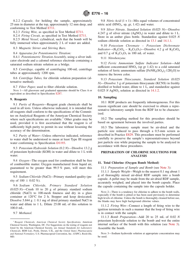 ASTM E776-16 - Standard Test Method for  Determination of Forms of Chlorine in Refuse-Derived Fuel