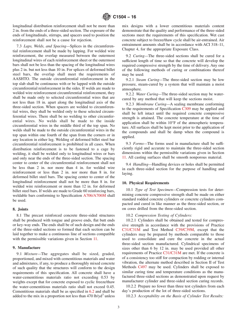 ASTM C1504-16 - Standard Specification for  Manufacture of Precast Reinforced Concrete Three-Sided Structures  for Culverts and Storm Drains