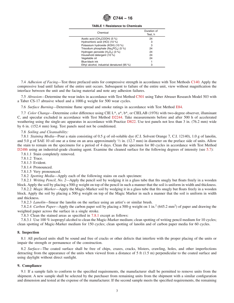 REDLINE ASTM C744-16 - Standard Specification for  Prefaced Concrete and Calcium Silicate Masonry Units