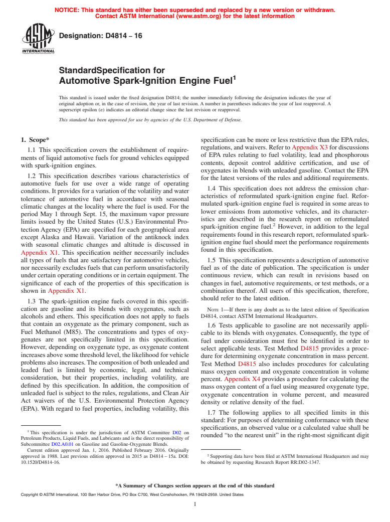 ASTM D4814-16 - Standard Specification for Automotive Spark-Ignition Engine Fuel