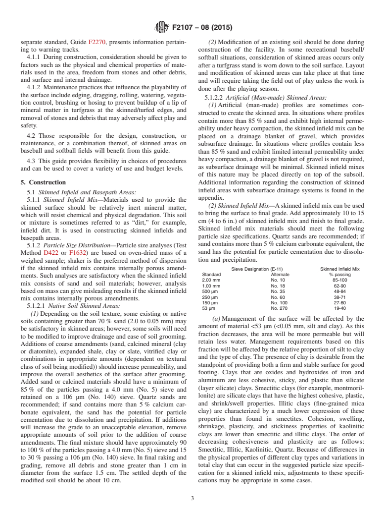 ASTM F2107-08(2015) - Standard Guide for Construction and Maintenance of Skinned Areas on Baseball and  Softball Fields